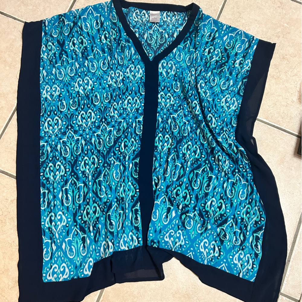 Merona Teal and Navy Printed V-Neck swim coverup